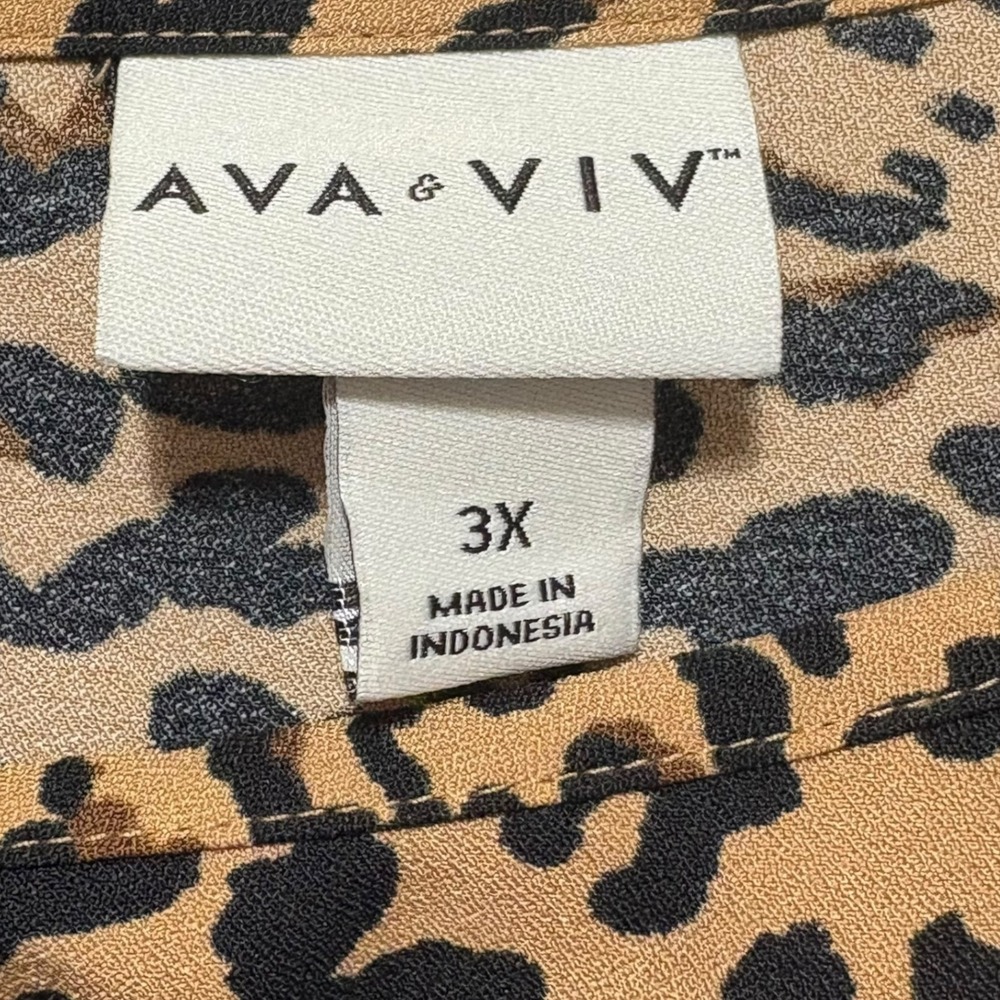 Ava Viv Womens Tunic Top 3X Brown Black Animal Print Stretch Y2K Boho Chic Indie - Picture 4 of 5